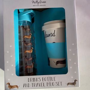 Milly Green DACHSHUND cup/water bottle set.